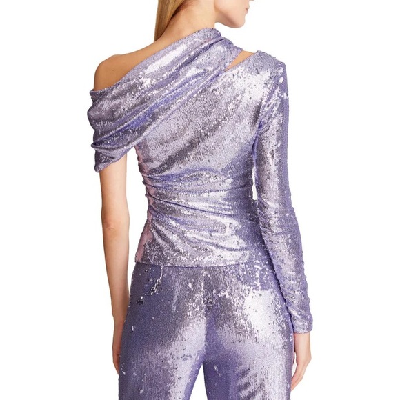HALSTON NWT ALEXA SEQUINED ONE-SLEEVE TOP - WISTERIA - SIZE US 4 - Picture 2 of 4